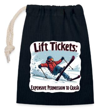 Billets de remontées mécaniques – ski et plaisir sur les pistes - Sac cadeau en coton avec cordon (14 x 20 cm) - bleu marine - Devant