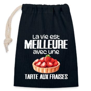 Tarte aux fraises - Sac cadeau en coton avec cordon (14 x 20 cm) - bleu marine - Devant