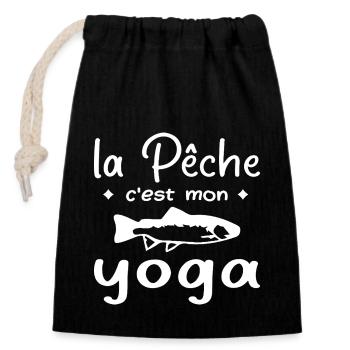 Fishing is my yoga - Closable cotton gift bag (14x20cm) - black - Front