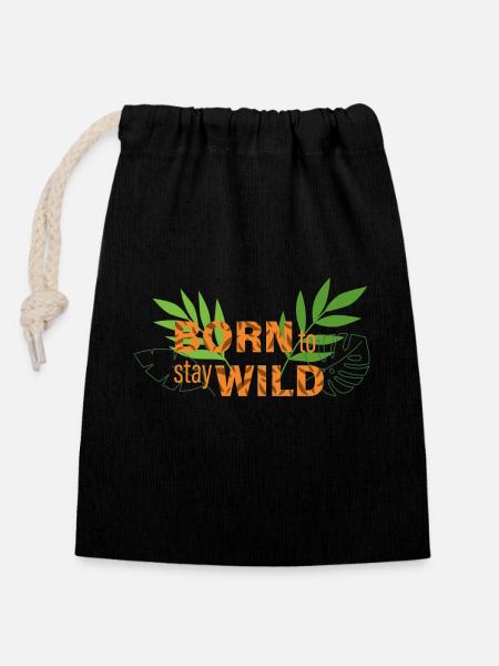Born Wild - Closable cotton gift bag (14x20cm) - black