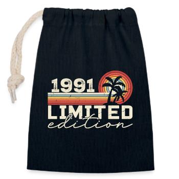 Jahrgang 1991 Retro 1991 Jubiläumsgeschenk - Verschließbarer Geschenkbeutel aus Baumwolle (14x20cm) - Navy - Vorne