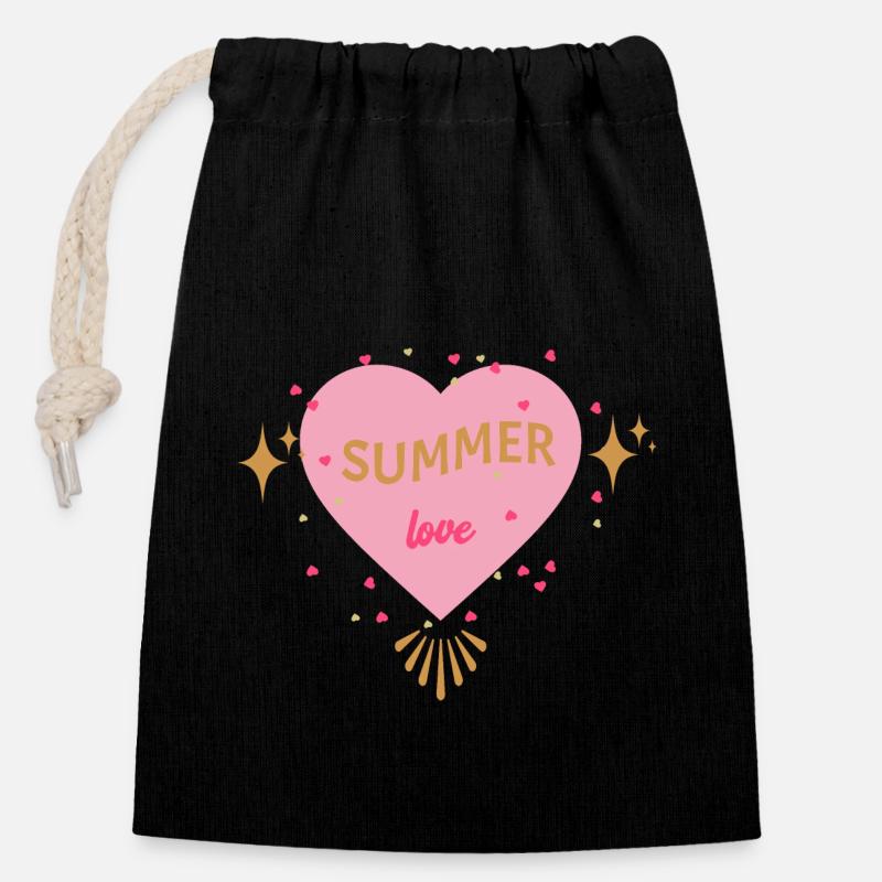 Amour d’été, amour de l’été, vacances - Sac cadeau en coton avec cordon (14 x 20 cm) - noir