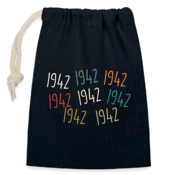 Né en 1942, année de naissance - légendaire depuis 1942 - Sac cadeau en coton avec cordon (14 x 20 cm) - bleu marine - Devant