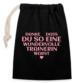 Beste Trainerin Abschiedsgeschenk - Verschließbarer Geschenkbeutel aus Baumwolle (14x20cm) - Schwarz - Vorne