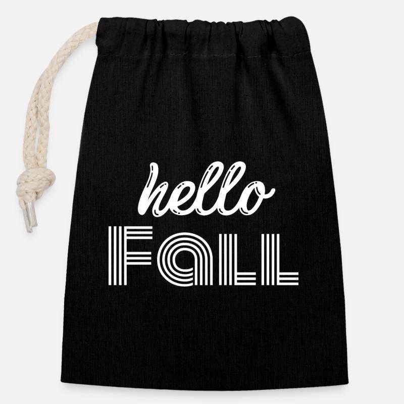 Hello Fall | Autumn Season Cute - Closable cotton gift bag (14x20cm) - black