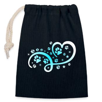 Herz mit Pfötchen und Sternen - Verschließbarer Geschenkbeutel aus Baumwolle (14x20cm) - Navy - Vorne