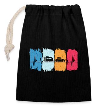Caravane rétro heartbeat camping camping - Sac cadeau en coton avec cordon (14 x 20 cm) - noir - Devant