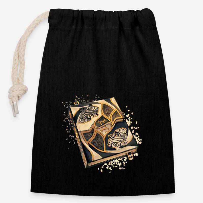Zodiac Grimoire - Type Gemini - Verschließbarer Geschenkbeutel aus Baumwolle (14x20cm) - Schwarz