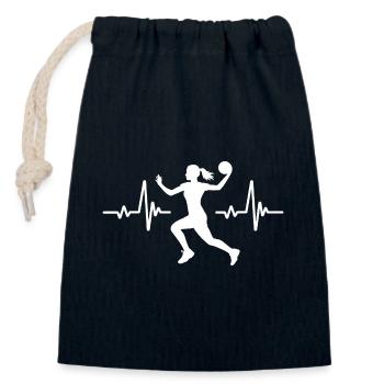 Battement de coeur du joueur de handball, Handball - Sac cadeau en coton avec cordon (14 x 20 cm) - bleu marine - Devant