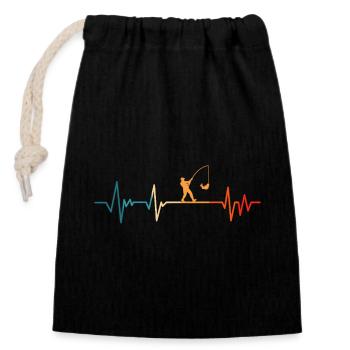Angler heartbeat fishing fisherman - Closable cotton gift bag (14x20cm) - black - Front