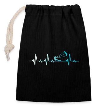 Kitesurf Retro Heartbeat Kitesurfer - Sac cadeau en coton avec cordon (14 x 20 cm) - noir - Devant
