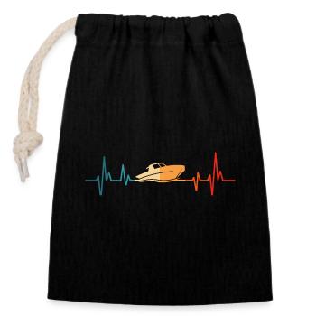 Motorboat heartbeat boat captain - Closable cotton gift bag (14x20cm) - black - Front