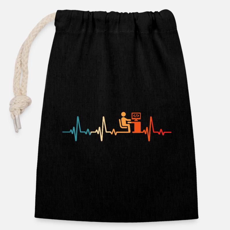 Programmierer Retro Herzschlag Informatiker code - Verschließbarer Geschenkbeutel aus Baumwolle (14x20cm) - Schwarz