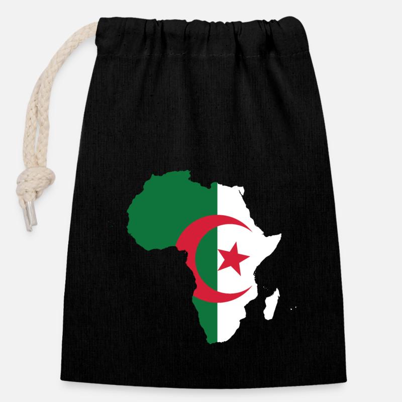 Drapeau de l'Algérie d'amour en carte de l'Afrique - Sac cadeau en coton avec cordon (14 x 20 cm) - noir