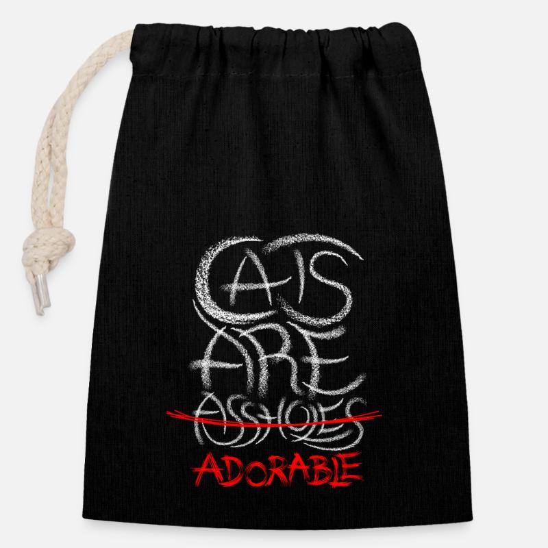 Les chats sont....#2 - Sac cadeau en coton avec cordon (14 x 20 cm) - noir