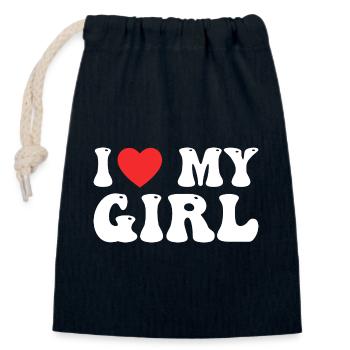 I love my Girl - Sac cadeau en coton avec cordon (14 x 20 cm) - bleu marine - Devant