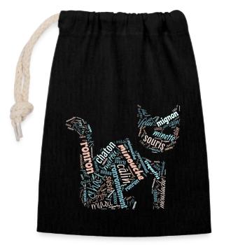 Chat : mots autour du chat pour amoureux des chats - Sac cadeau en coton avec cordon (14 x 20 cm) - noir - Devant