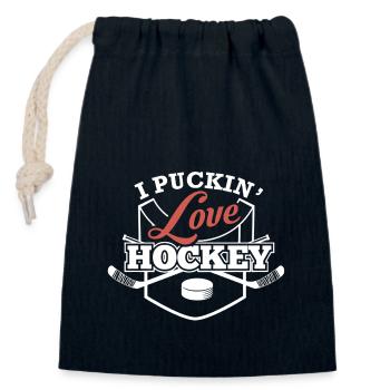 I Puckin Love Hockey - Closable cotton gift bag (14x20cm) - navy - Front