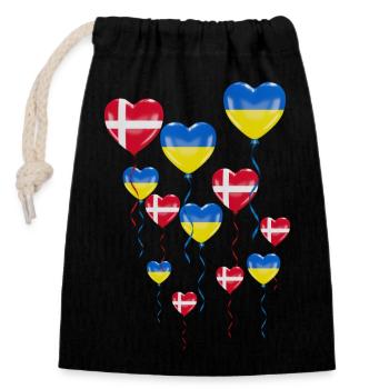 Denmark Solidarity and a heart for Ukraine - Closable cotton gift bag (14x20cm) - black - Front