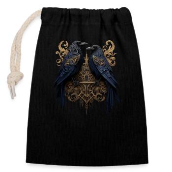 Hugin et Munin, les corbeaux d’Odin - Sac cadeau en coton avec cordon (14 x 20 cm) - noir - Devant