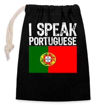 i speak PORTUGUESE funny gift for Brazil - Closable cotton gift bag (14x20cm) - black - Front