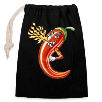Funny Spicy Chili On Fire - Closable cotton gift bag (14x20cm) - black - Front