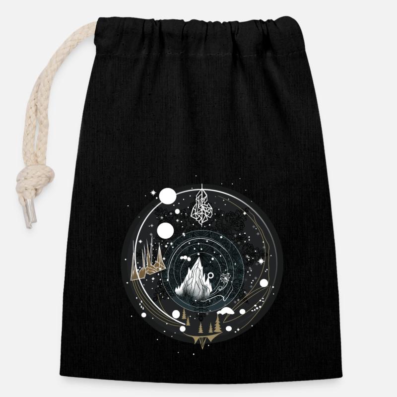 Starry Night Peaks - Closable cotton gift bag (14x20cm) - black