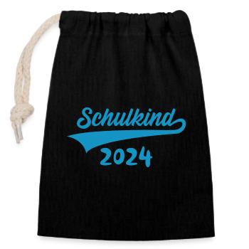 1. KLASSE EINSCHULUNG SCHULKIND 2024 - Verschließbarer Geschenkbeutel aus Baumwolle (14x20cm) - Schwarz - Vorne