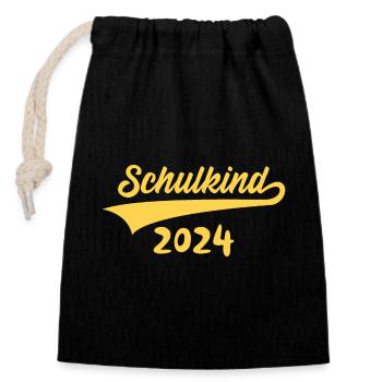 EINSCHULUNG ENDLICH SCHULKIND 2024 - Verschließbarer Geschenkbeutel aus Baumwolle (14x20cm) - Schwarz - Vorne