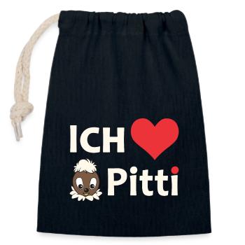 Pittiplatsch Ich liebe Pitti auf dunkel - Verschließbarer Geschenkbeutel aus Baumwolle (14x20cm) - Navy - Vorne