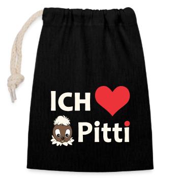 Pittiplatsch Ich liebe Pitti auf dunkel - Verschließbarer Geschenkbeutel aus Baumwolle (14x20cm) - Schwarz - Vorne