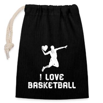 I Love Basketball – Herz für den Court - Verschließbarer Geschenkbeutel aus Baumwolle (14x20cm) - Schwarz - Vorne