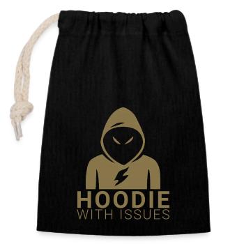 Hoodie with Issues - Verschließbarer Geschenkbeutel aus Baumwolle (14x20cm) - Schwarz - Vorne