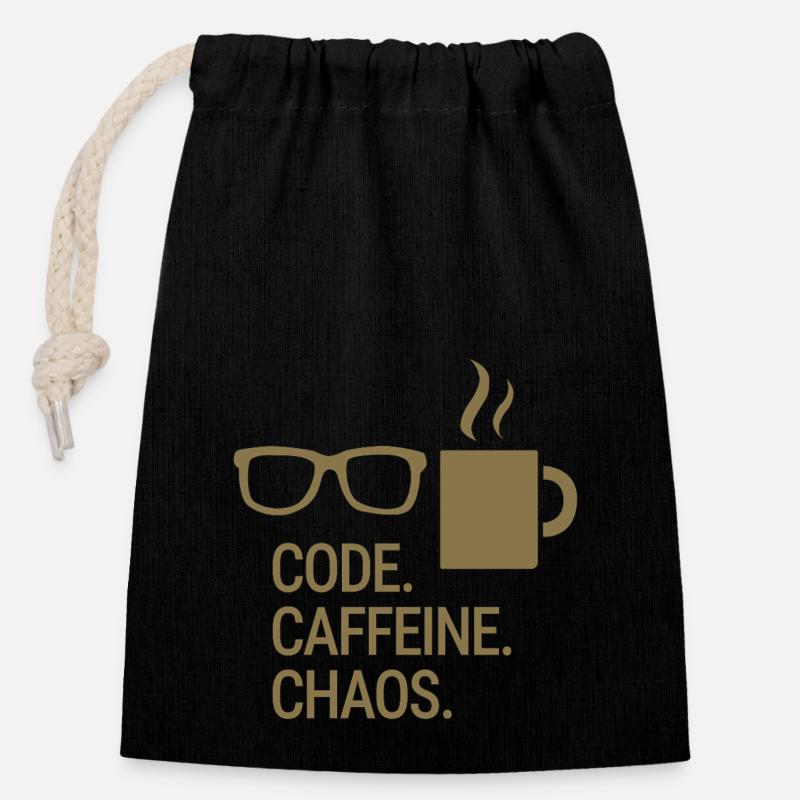 Code. Caffeine. Chaos. - Verschließbarer Geschenkbeutel aus Baumwolle (14x20cm) - Schwarz