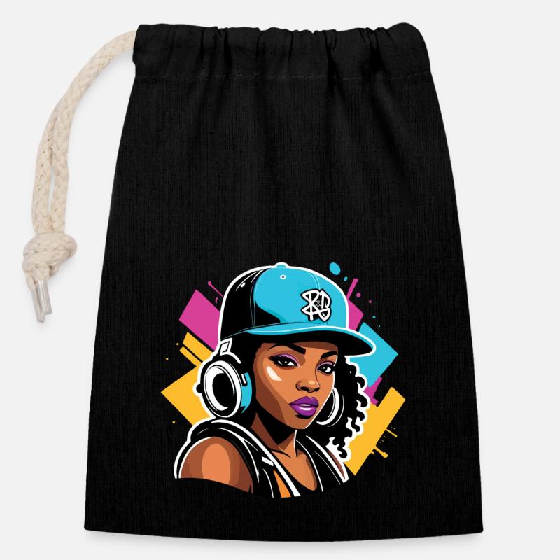 Chanteur de R&B - Sac cadeau en coton avec cordon (14 x 20 cm) - noir