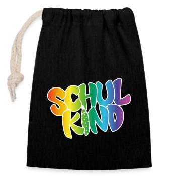 Schulkind Regenbogenfarben - Verschließbarer Geschenkbeutel aus Baumwolle (14x20cm) - Schwarz - Vorne