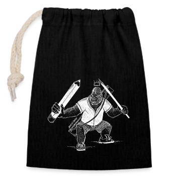 Creative King Gorilla – Der Chef mit dem Stift - Verschließbarer Geschenkbeutel aus Baumwolle (14x20cm) - Schwarz - Vorne