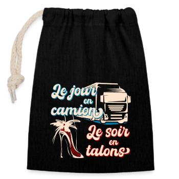 Humour femme chauffeur poids lourd routier camion - Sac cadeau en coton avec cordon (14 x 20 cm) - noir - Devant