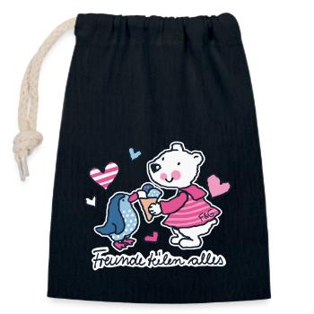 Friends share everything - Closable cotton gift bag (14x20cm) - navy - Front
