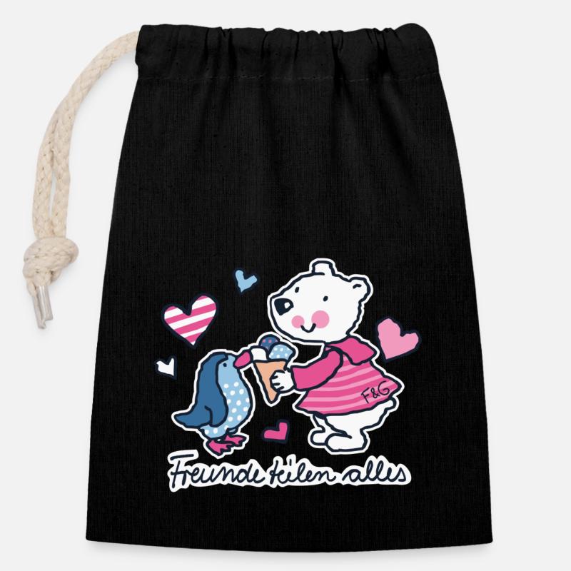 Friends share everything - Closable cotton gift bag (14x20cm) - black