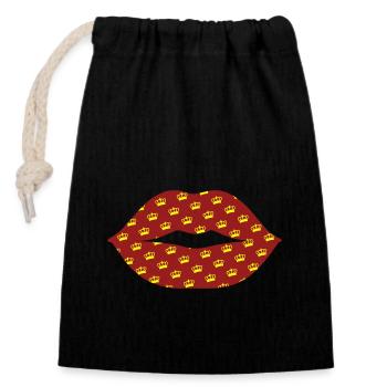 Carnaval de baisers sur les lèvres | Couronnes dorées - Sac cadeau en coton avec cordon (14 x 20 cm) - noir - Devant
