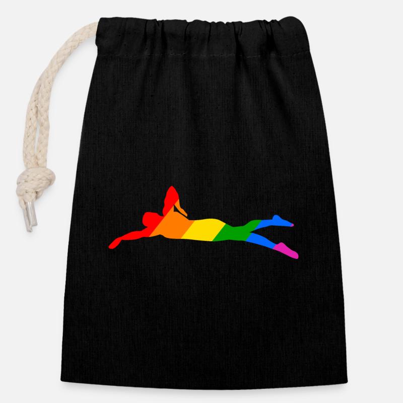 Nageur arc-en-ciel - Sac cadeau en coton avec cordon (14 x 20 cm) - noir