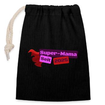 Super-Mama Seit 2025 Heldin - Verschließbarer Geschenkbeutel aus Baumwolle (14x20cm) - Schwarz - Vorne