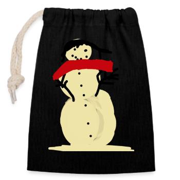 Bonhomme de neige - Sac cadeau en coton avec cordon (14 x 20 cm) - noir - Devant