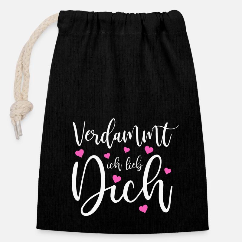 Verdammt ich lieb dich Liebe Schlager Sprüche - Verschließbarer Geschenkbeutel aus Baumwolle (14x20cm) - Schwarz