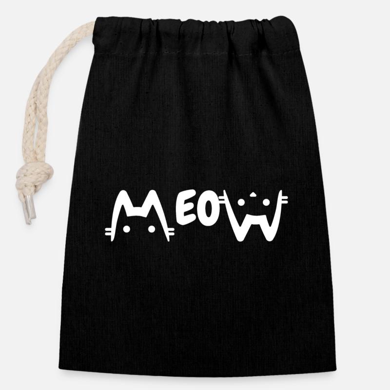 MEOW - Verschließbarer Geschenkbeutel aus Baumwolle (14x20cm) - Schwarz