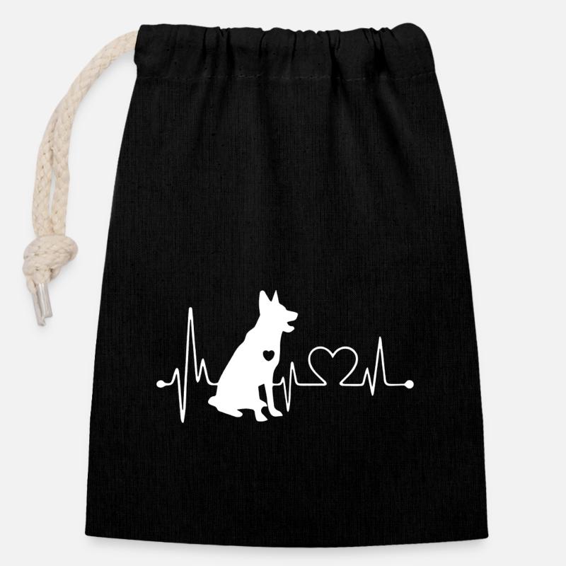 Schäferhund-Herzschlag-T-Shirt - Verschließbarer Geschenkbeutel aus Baumwolle (14x20cm) - Schwarz