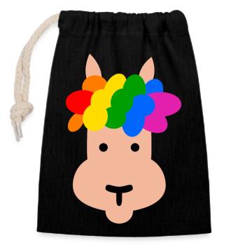 Lama avec coiffure arc-en-ciel - Sac cadeau en coton avec cordon (14 x 20 cm) - noir - Devant
