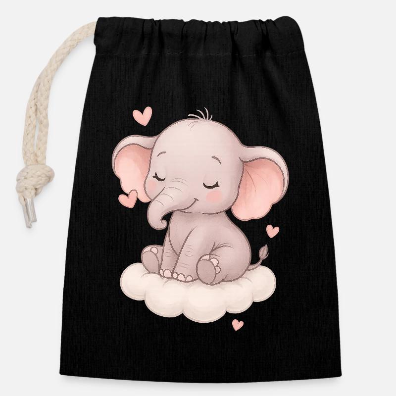 Cute baby elephant - Closable cotton gift bag (14x20cm) - black