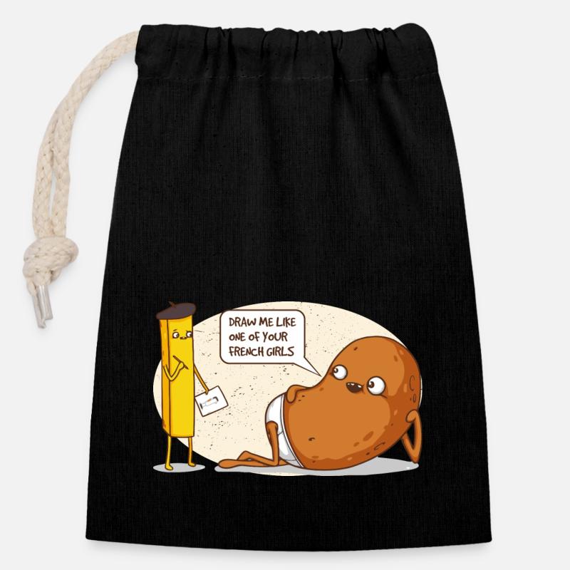 Patate - Sac cadeau en coton avec cordon (14 x 20 cm) - noir